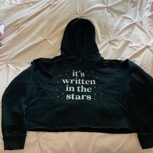 Black Cropped Hoodie with Star Print